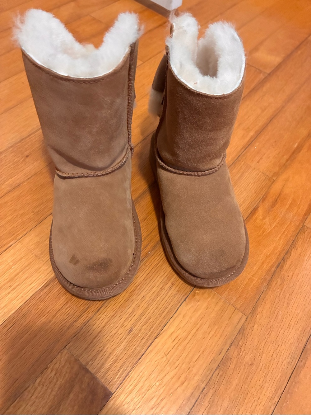 UGG Chestnut Suede Mini Boots with Shearling Bow Detail - Chestnut - Picture 10 of 16